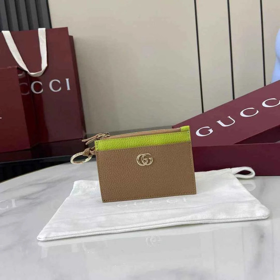 Gucci GG Marmont zip key pouch 837966 in dark beige and yellow
