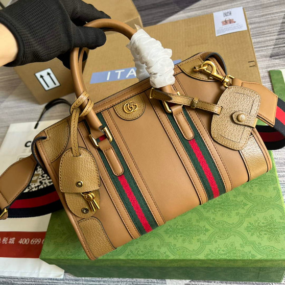 Gucci 715772 Small top handle bag with Double G Brown leather - W27cm x H18cm x D14cm / Brown - View 1
