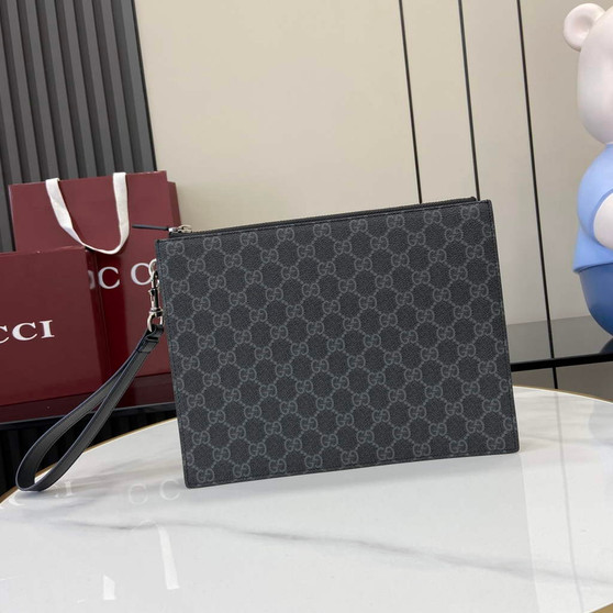Gucci GG pouch with grey trim, 821155 black GG Supreme canvas - Default Title - View 1