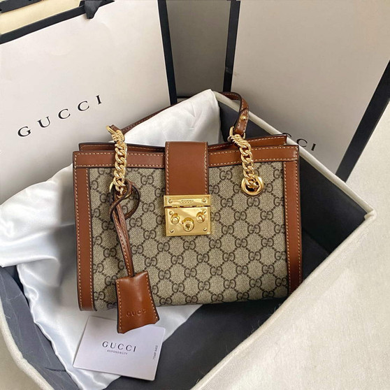 Gucci Padlock small GG shoulder bag 498156 Bronw leather - Default Title - View 1