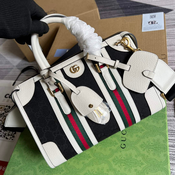 Gucci 715772 Small canvas top handle bag White leather - W27cm x H18cm x D14cm / White - View 1