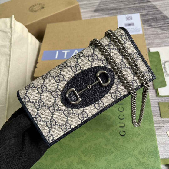Gucci ‎621892 Horsebit 1955 wallet with chain black GG Supreme - Default Title - View 1