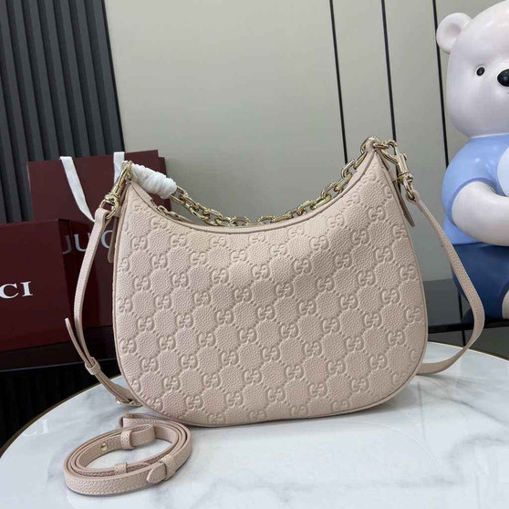 Gucci GG Emblem medium shoulder bag 820453 in light pink GG leather - Default Title - View 1