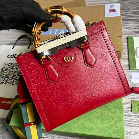 Gucci 702721 Diana Small Tote Bag Red Leather