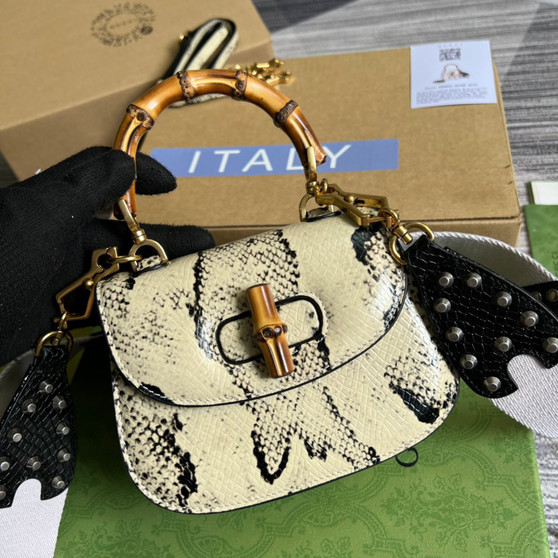 Gucci 686864 Bamboo 1947 mini top handle bag snake beige - Default Title - View 1