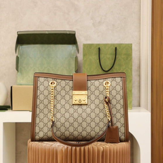 Gucci ‎479197 Padlock medium GG shoulder bag brown leather - Default Title - View 1