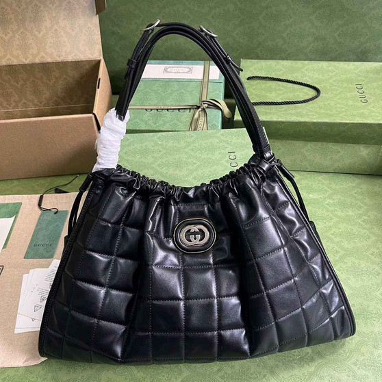 Gucci Deco medium tote bag in 746210 black leather - Default Title - View 1