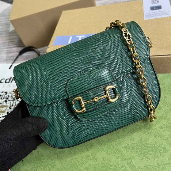 Gucci 675801 Horsebit 1955 lizard mini bag green leather - Default Title - View 1