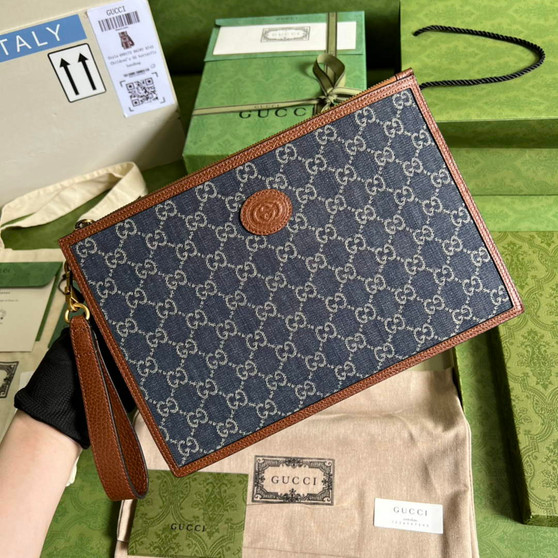 Gucci ‎GG pouch 672953 Beige and blue GG Supreme canvas