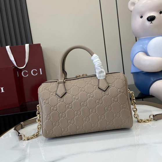 Gucci GG Emblem small top handle bag ‎815255 in taupe GG leather - Default Title - View 1