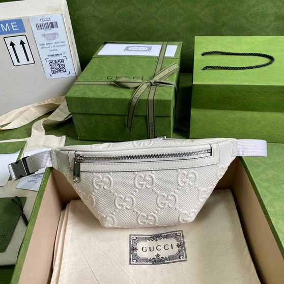 Gucci 658582 GG embossed belt bag White GG embossed leather - Default Title - View 1