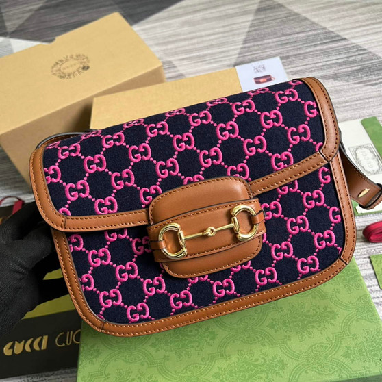 Gucci 602204 Horsebit 1955 shoulder bag plum with brown leather