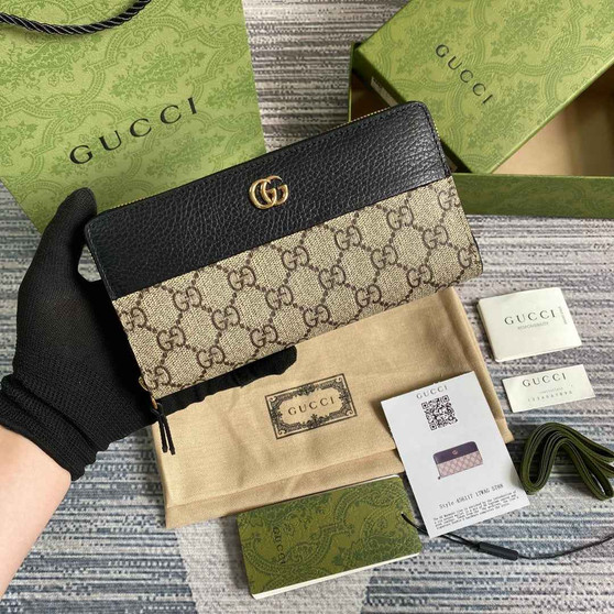 Gucci GG Marmont zip around wallet ‎‎456117 black leather - W9cm x H17.5cm x D2cm / black - View 1