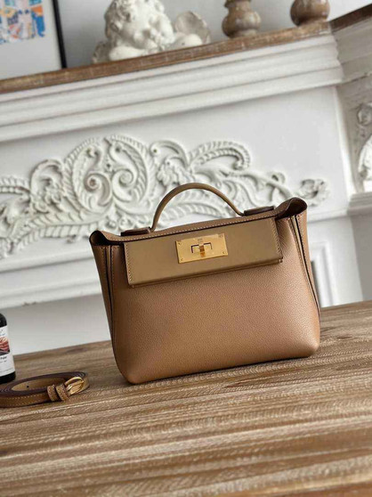 Hermès 24/24 Mini Bag Evercolor Swift Leather Apricot Gold - Default Title - View 1