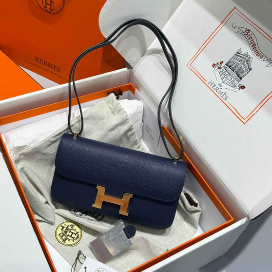 Hermes Constance Box Epsom Leather Navy Blue Gold H082689 - Default Title - View 1