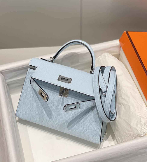 Hermes Mini Kelly II Bag 19 Light Blue Epsom Gold Hardware H86101 - Default Title - View 1
