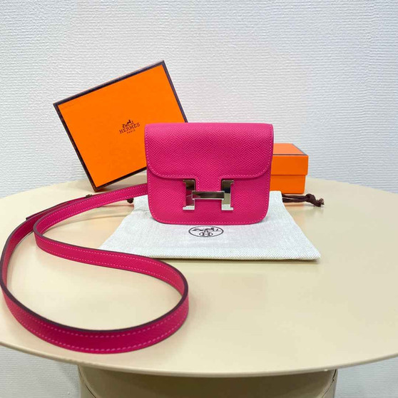 Hermes Constance Slim Wallet Plum Epsom Leather Silver H082073 - Default Title - View 1