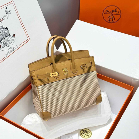 Hermès Birkin Bag 25cm Gold Hardware Apricot Swift Leather Canvas - Default Title - View 1