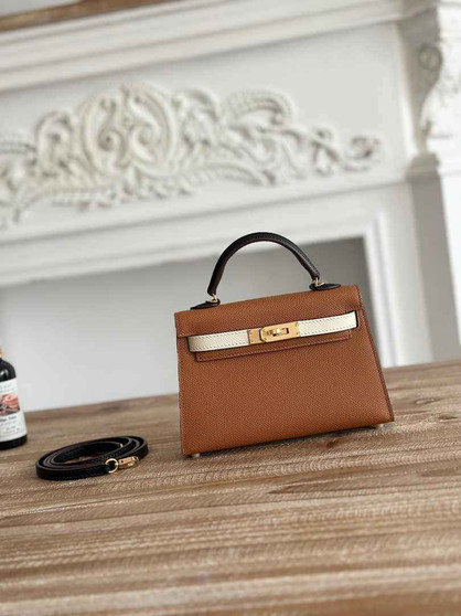 Hermes Kelly Bag 19 Epsom Leather Brown Gold H82329 - Default Title - View 1