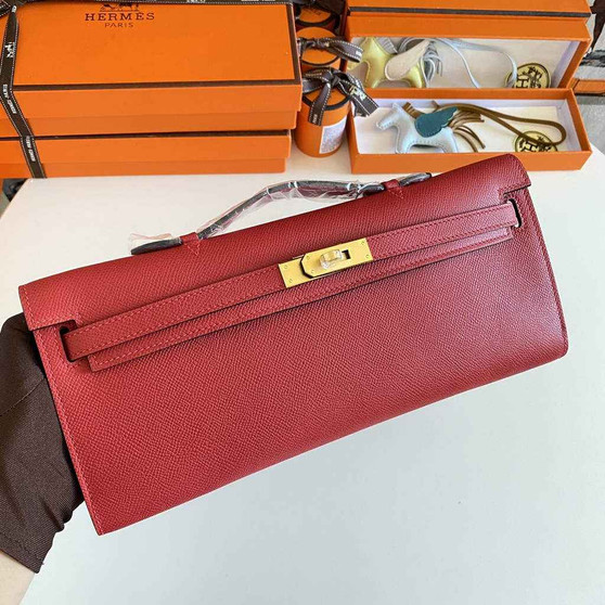Hermès Kelly Cut Clutch 31cm Epsom Leather Red Gold - Default Title - View 1