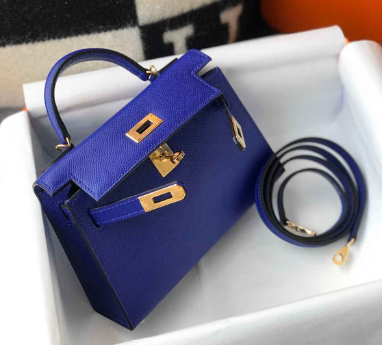 Hermes Mini Kelly II Bag 19 Gold Hardware with Epsom Blue - Default Title - View 1