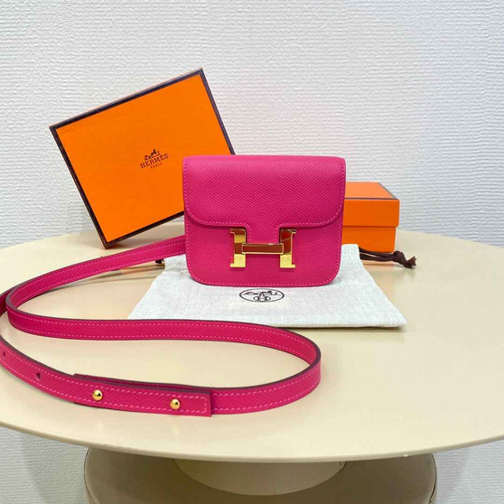 Hermes Constance Slim Wallet Plum Epsom Leather Gold H082072 - Default Title - View 1
