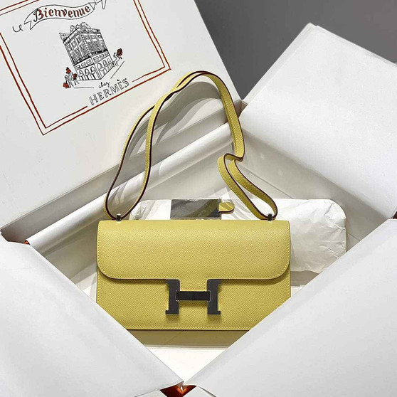 Hermes Constance Box Epsom Leather Lemon Yellow Silver H082762 - Default Title - View 1