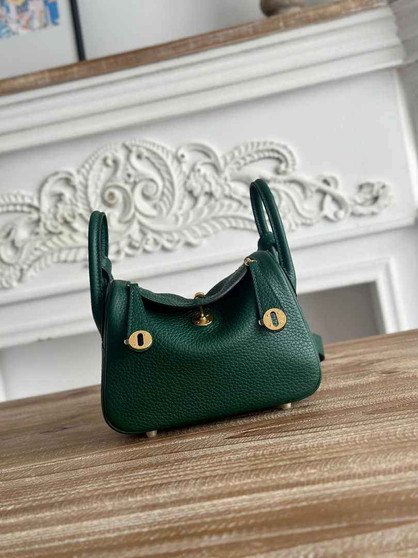 Hermes Lindy Mini Bag Dark Green Togo Leather Gold H68638 - Default Title - View 1