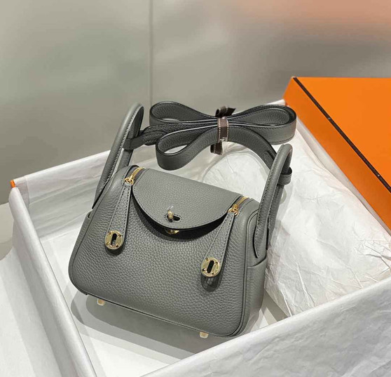 Hermes Lindy Mini Bag Gray Togo Leather Gold Hardware H8647 - Default Title - View 1