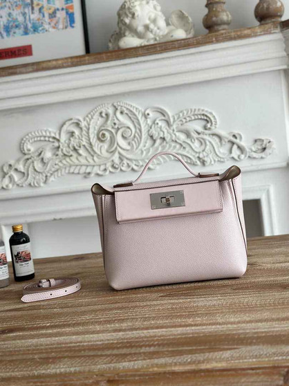 Hermès 24/24 Mini Bag Evercolor Swift Leather Beige Purple Silver - Default Title - View 1