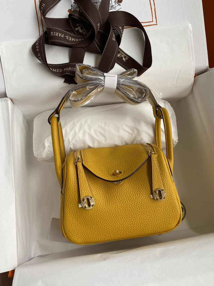 Hermes Lindy Mini Bag Yellow Togo Leather Gold Hardware H8644 - Default Title - View 1