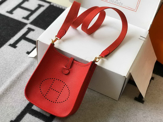 Hermes Evelyne III 18 Togo Leather Crossbody half Handmade Bag Gold Red - Default Title - View 1