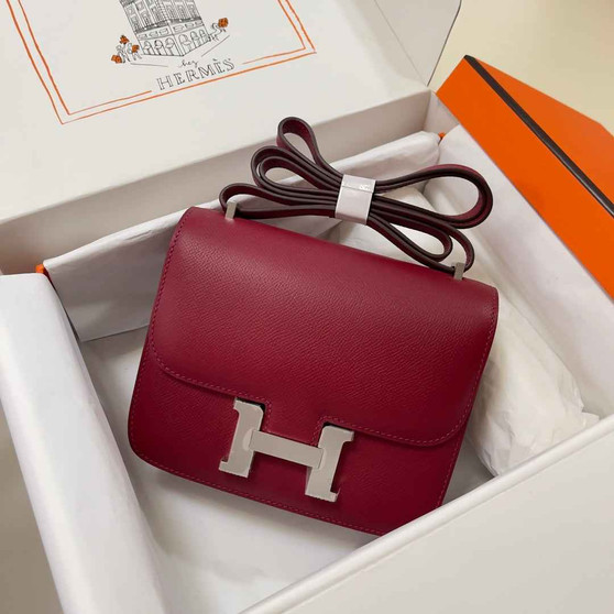 Hermes Constance Bag Dark Red Epsom Leather Silver H2505 - Default Title - View 1