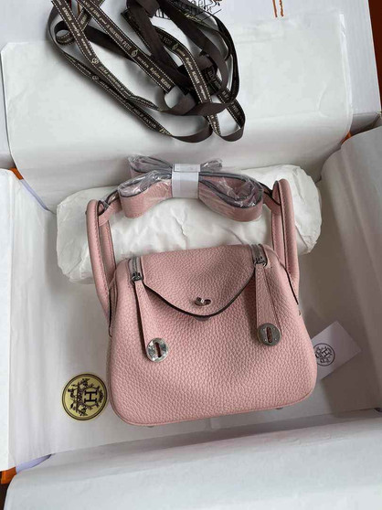 Hermes Lindy Mini Bag Pink Togo Leather Silver Hardware H8623 - Default Title - View 1