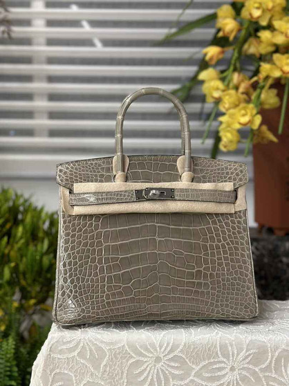Hermès Birkin Bag 30cm Gray Crocodile Leather Silver Hardware H6883 - Default Title - View 1