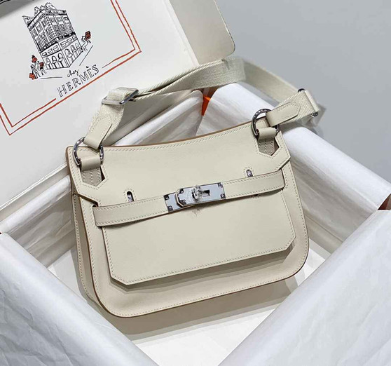Hermes Jypsiere mini bag White Swift Leather Silver H25607 - Default Title - View 1