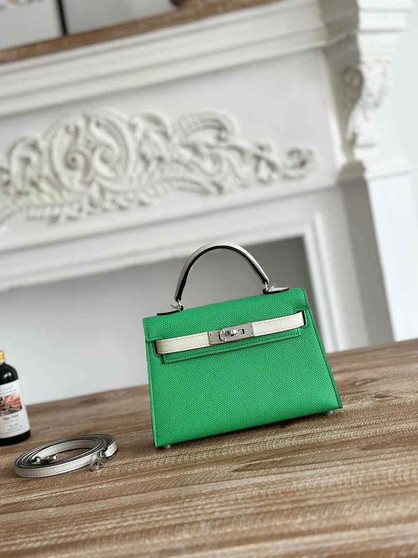 Hermes Kelly Bag 19 Epsom Leather Green Silver H82347 - Default Title - View 1