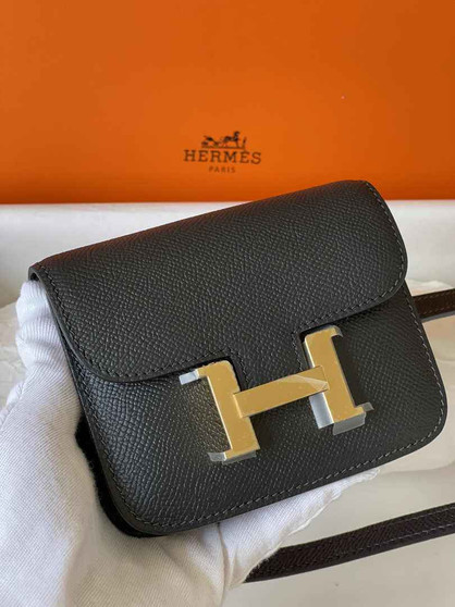Hermes Constance Slim Wallet Black Epsom Leather Gold H082092 - Default Title - View 1