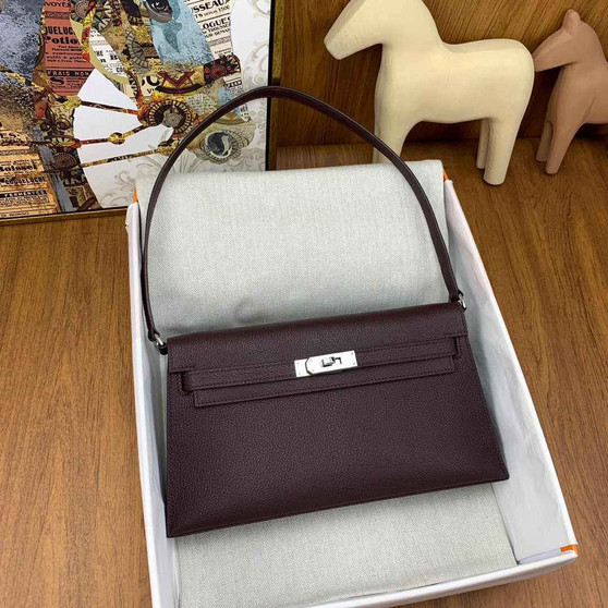 Hermes Kelly Bag Silver Hardware with Elan Wine Red Leather - Default Title - View 1