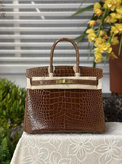 Hermès Birkin Bag 30cm Brown Crocodile Leather Gold Hardware H6880 - Default Title - View 1