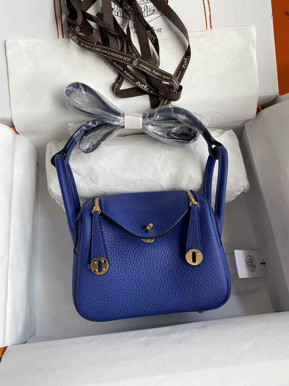 Hermes Lindy Mini Bag Dark Blue Togo Leather Gold Hardware H8610 - Default Title - View 1