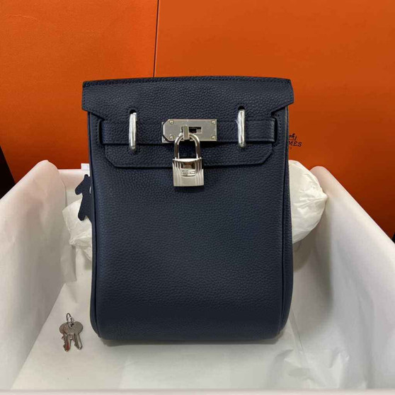 Hermès Kelly A Dos Hac Navy Blue Togo Leather With Silver Hardware 20306 - Default Title - View 1