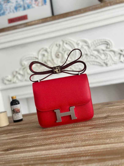 Hermes Constance Epsom Leather 19cm Red Silver H082226 - Default Title - View 1