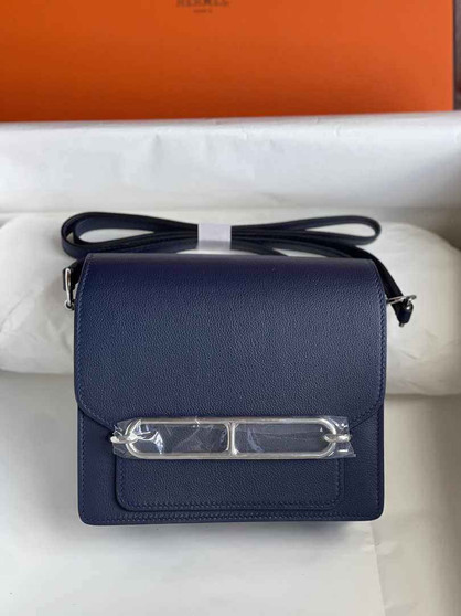 Hermès Mini Roulis Bag Navy Blue Evercolor Silver Hardware H50311 - Default Title - View 1