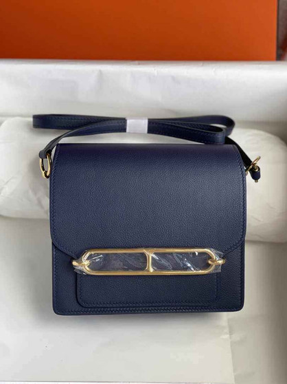 Hermès Mini Roulis Bag Navy Blue Evercolor Gold Hardware H50310 - Default Title - View 1
