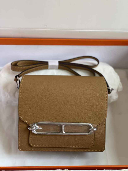 Hermès Mini Roulis Bag Camel Evercolor Silver Hardware H50318 - Default Title - View 1