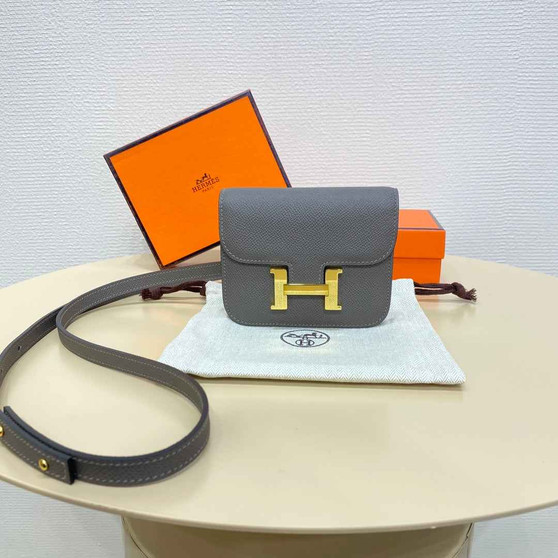 Hermes Constance Slim Wallet Dark Gray Epsom Leather Gold H082078 - Default Title - View 1