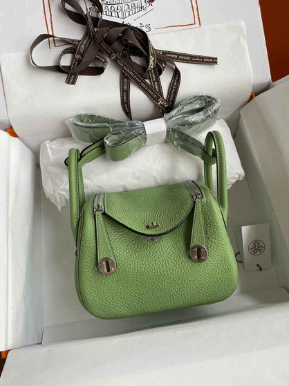 Hermes Lindy Mini Bag Green Togo Leather Silver Hardware H8631 - Default Title - View 1