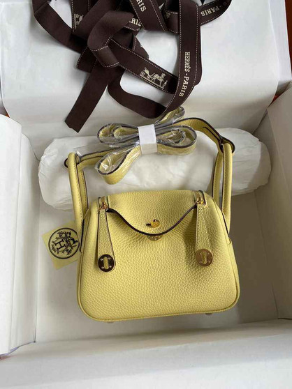 Hermes Lindy Mini Bag Lemon Yellow Togo Leather Gold Hardware H8647 - Default Title - View 1