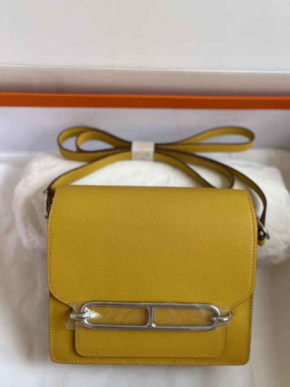 Hermès Mini Roulis Bag Yellow Evercolor Silver Hardware H50315 - Default Title - View 1
